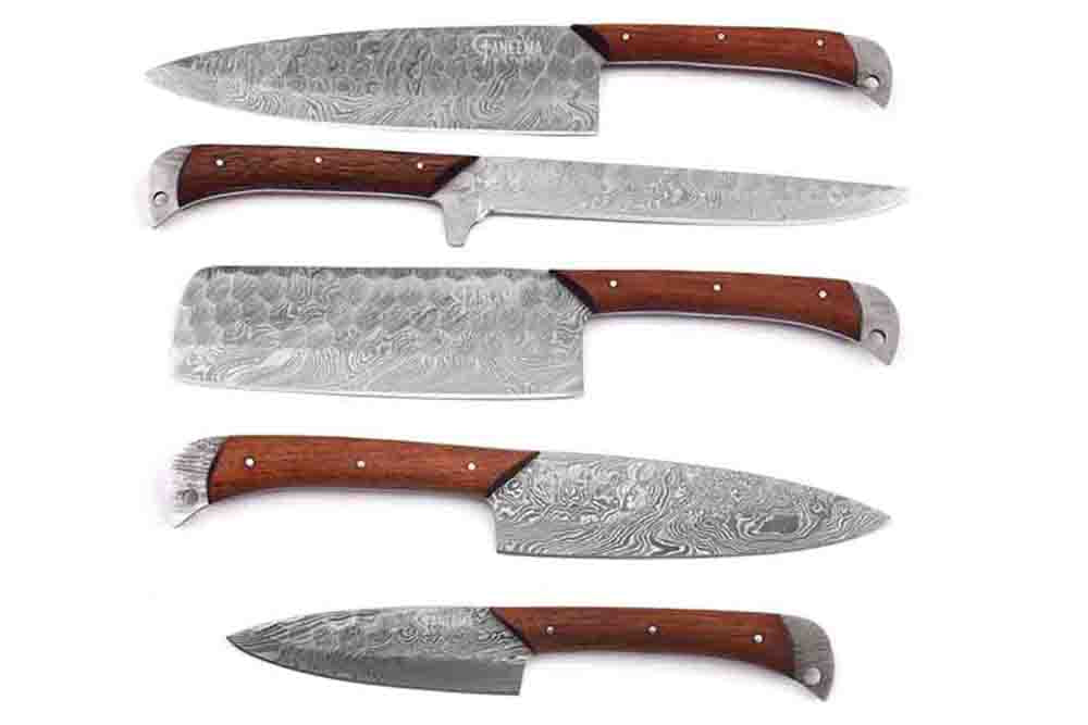 Damascus kitchen knife set