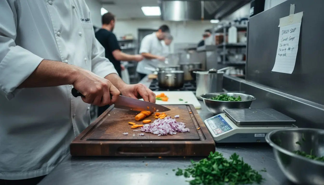 Chef demonstrating precise knife performance in kitchen