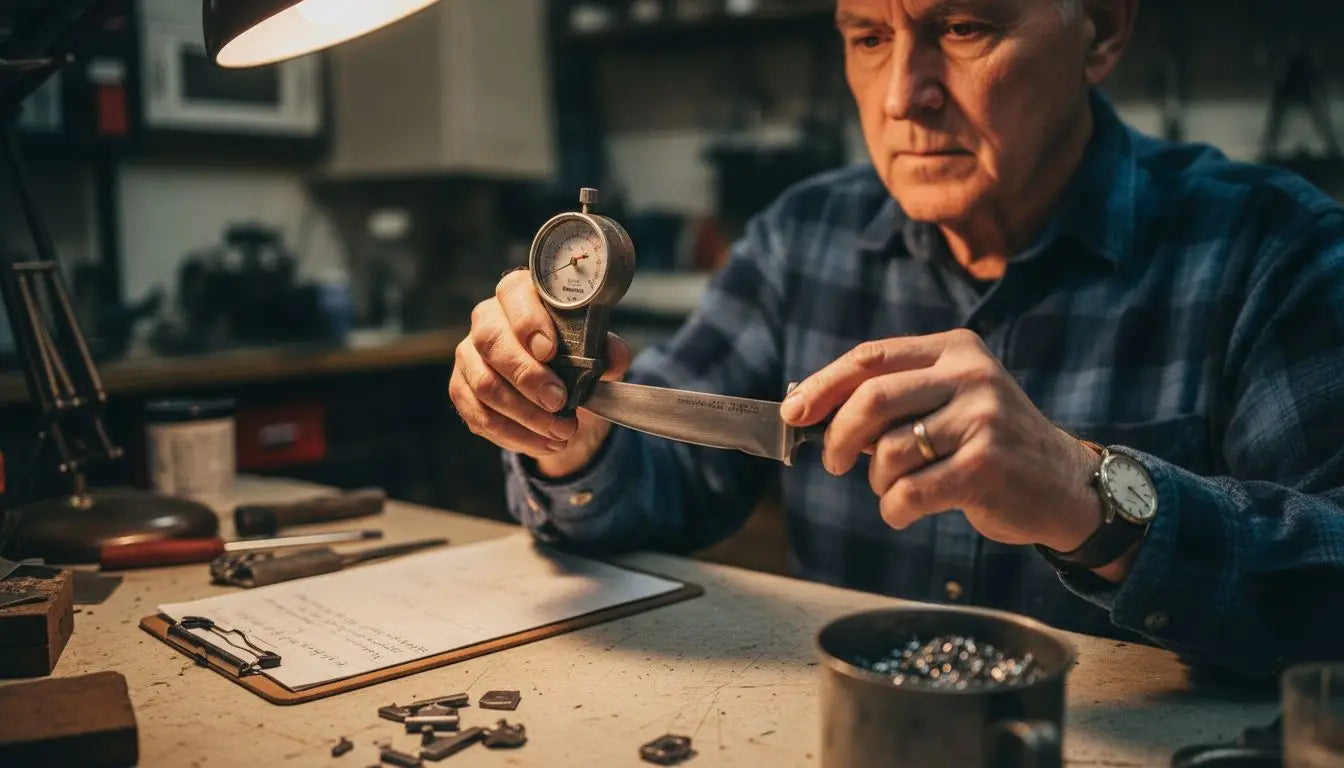 Craftsman tests knife blade hardness