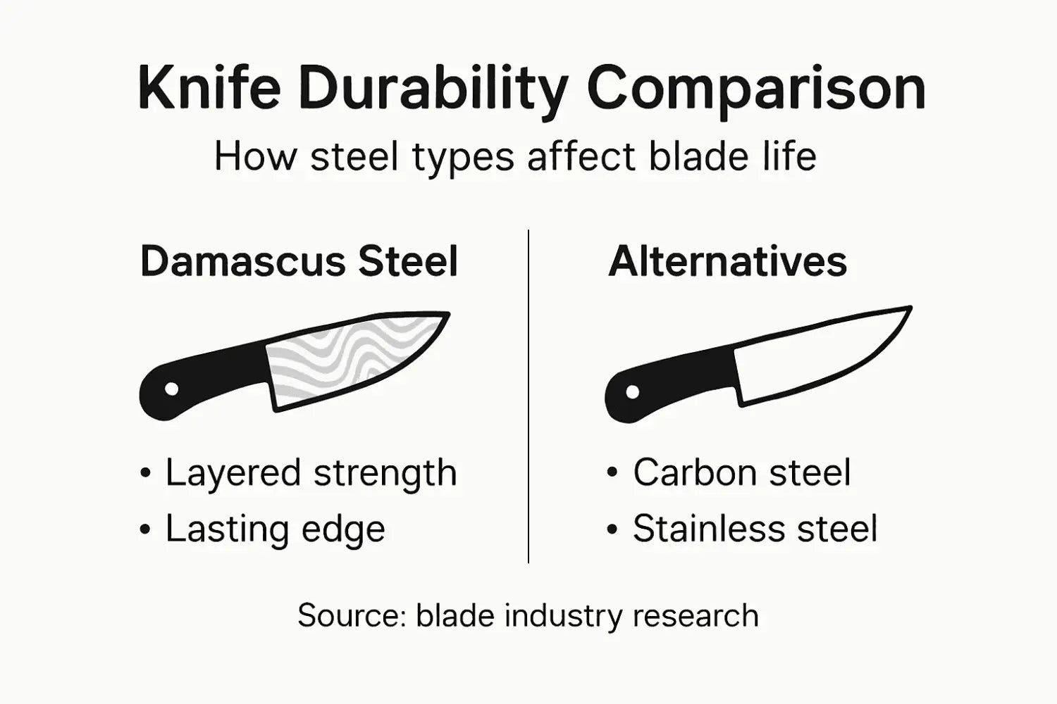 Infographic showing knife durability by steel type