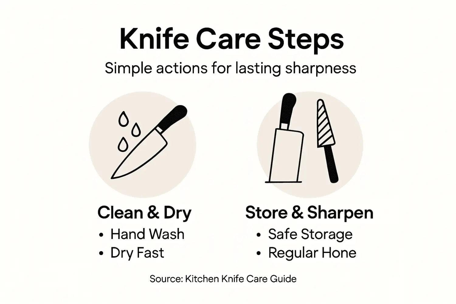 Infographic kitchen knife care step overview