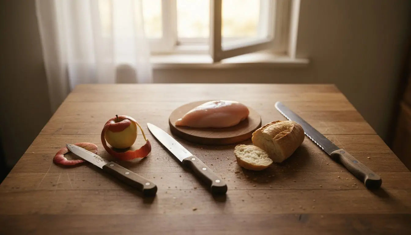 Three specialty kitchen knives on table