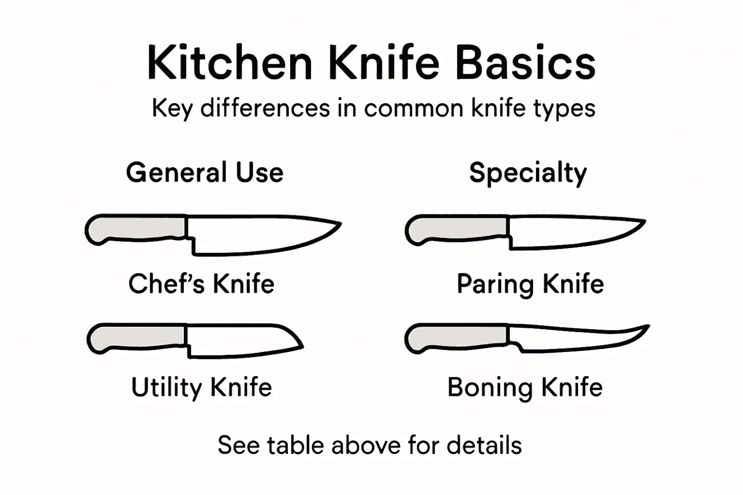 Infographic comparing basic kitchen knife types