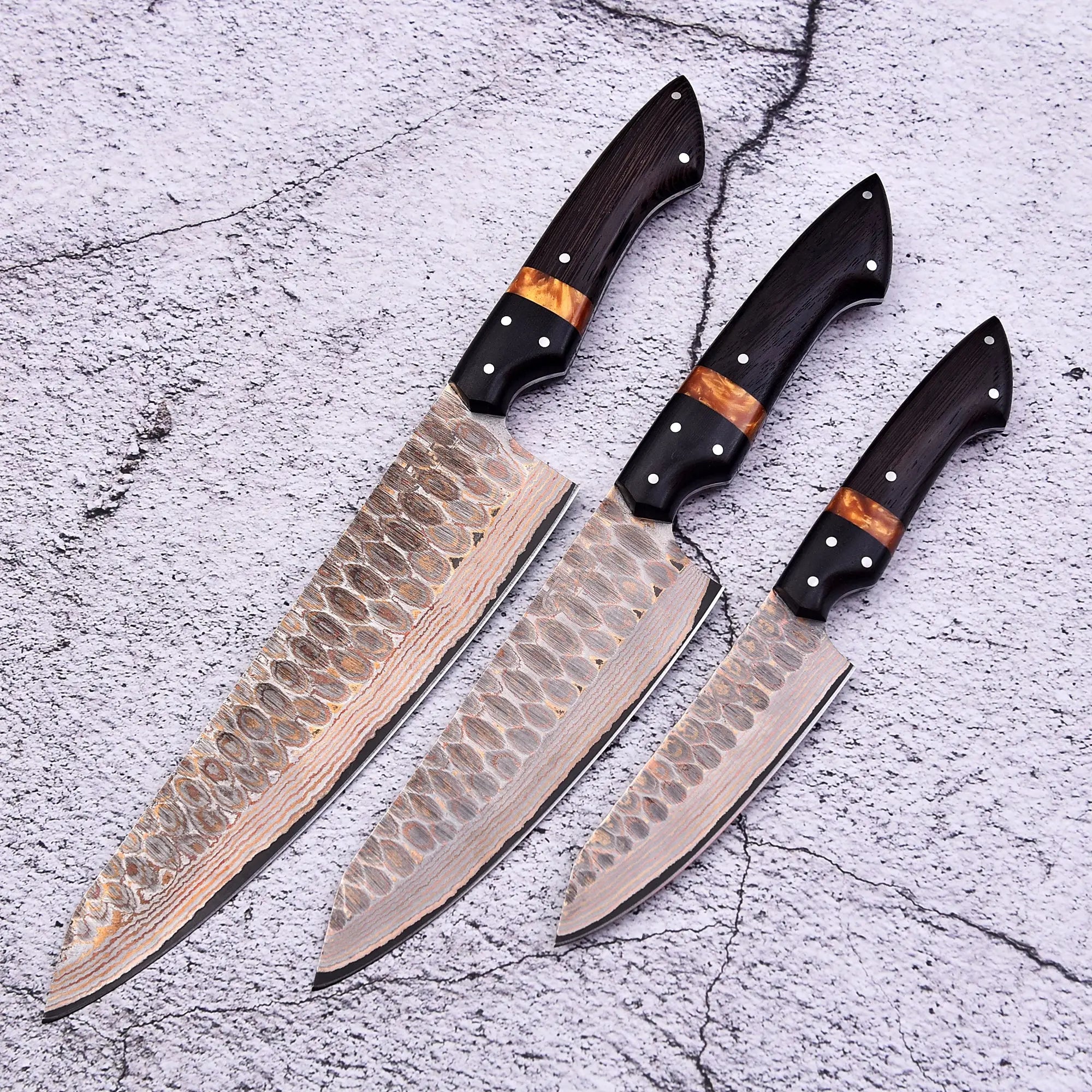 3 pc knife set brass Faneema Cutlery