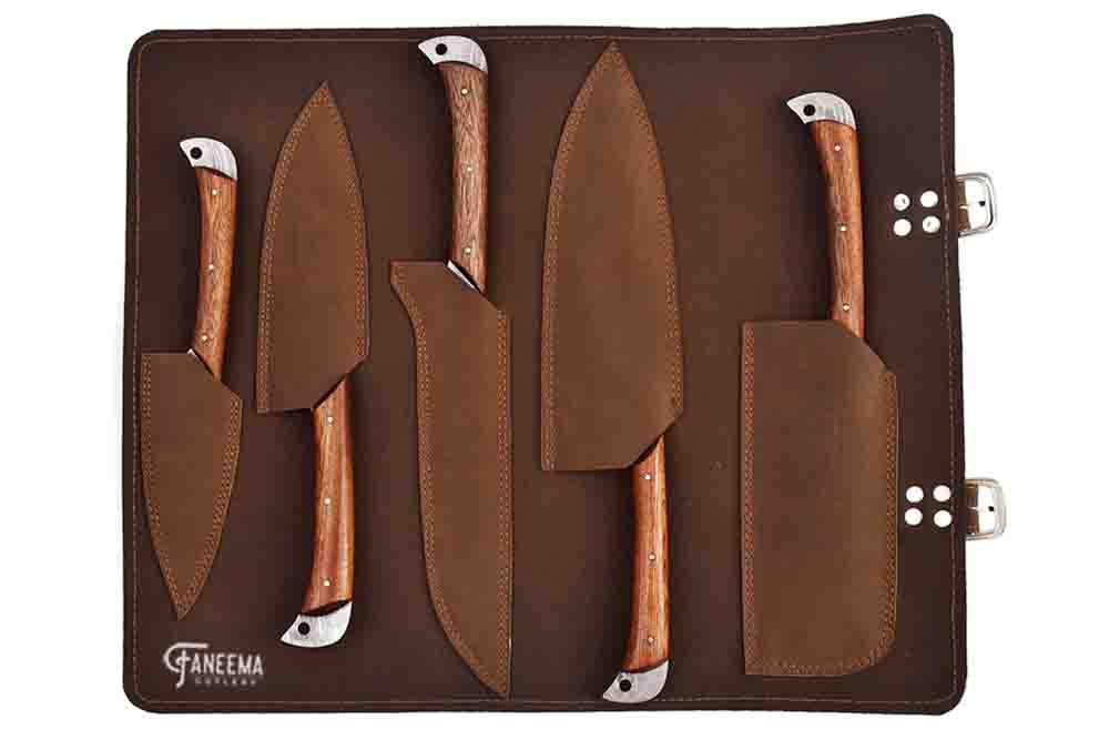 Knife set with leather roll