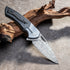 Lida  | Damascus Folding Knife | Black Carbon Fiber Handle.