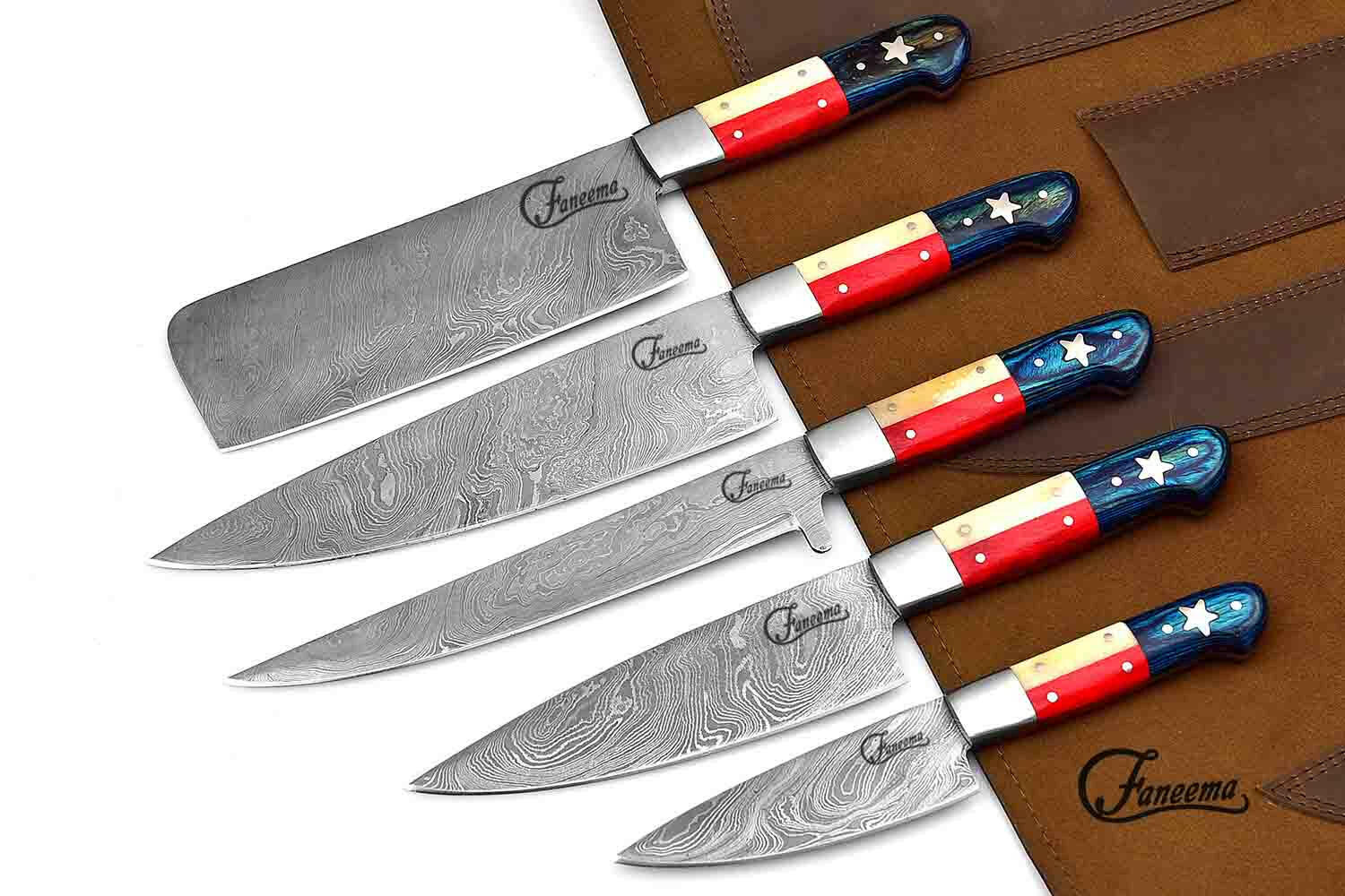 Texas Knife Set | Damascus Steel | Faneema Cutlery.