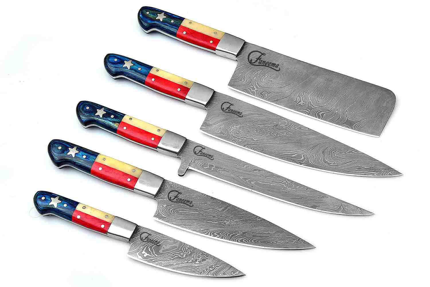 Texas Knife Set | Damascus Steel | Faneema Cutlery.