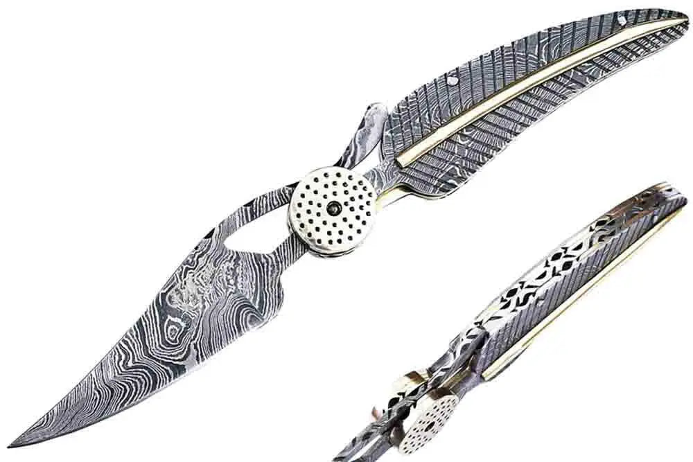 Faneema Cutlery artisan Damascus knife for collection with detailed patterned blade and handle