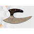 Sleek damascus ulu chopping knife with black wooden handle and silver rivets