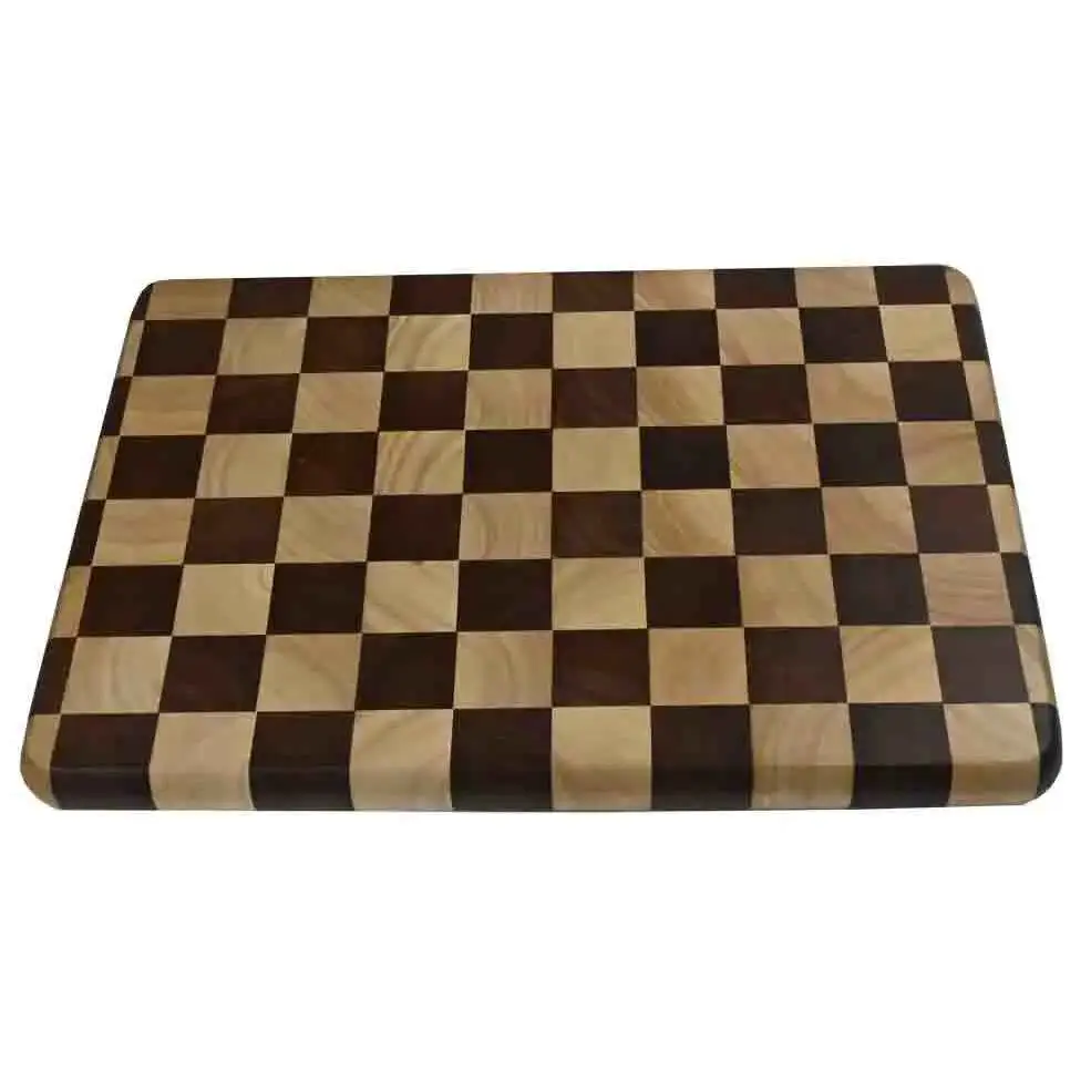 Checker cutting board with lena pattern and blue handle chef knife
