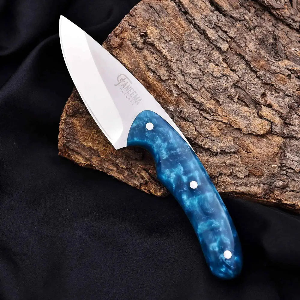 Fancema turquoise outdoor knife with blue marbled handle and stainless steel blade