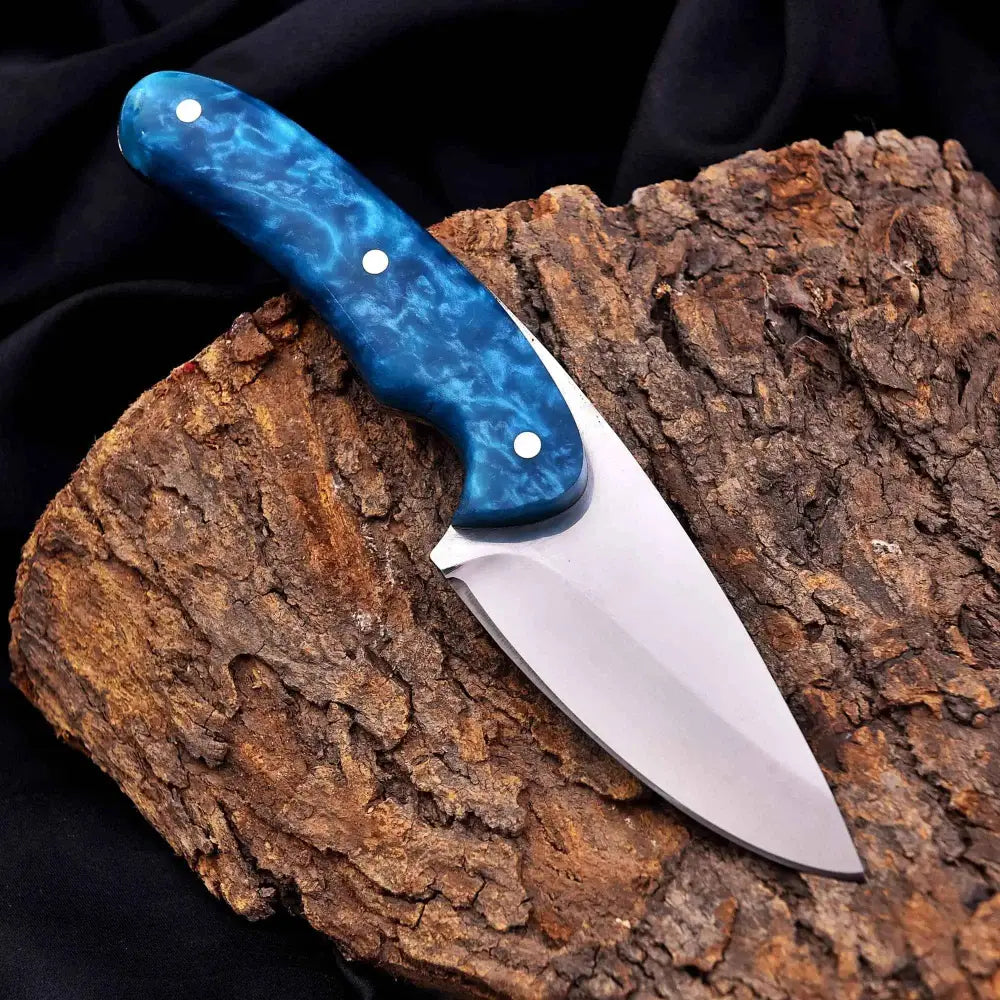 Blue marbled turquoise outdoor knife with stainless steel blade