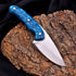 Blue marbled turquoise outdoor knife with stainless steel blade