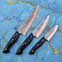 Charcoal 3-pcs knife set with damascus steel blades in leather roll