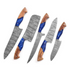 Damascus chef knives set with blue resin wooden handles