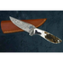 Damascus outdoor knife with antler handle in tan leather sheath