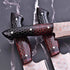 Damascus honeycomb knife set with black red handles and sheath