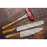 Damascus knife set with wooden handles and wavy pattern blades