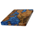 Resin cutting board with burl wood and swirling blue inlay