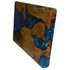 Burl wood resin cutting board with blue marbled inlays