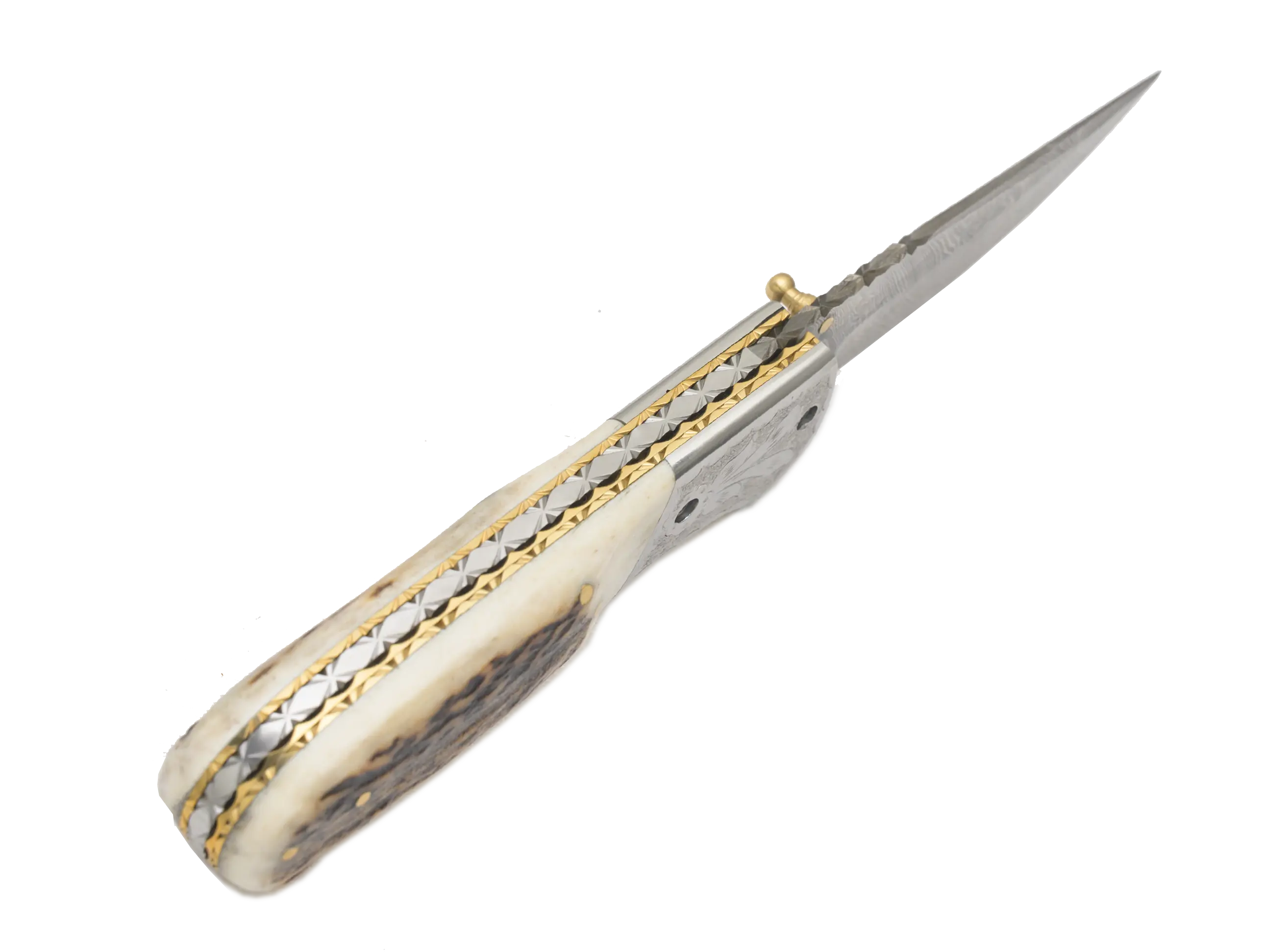 Faneema Cutlery Damascus pocket knife with detailed blade and bone handle craftsmanship