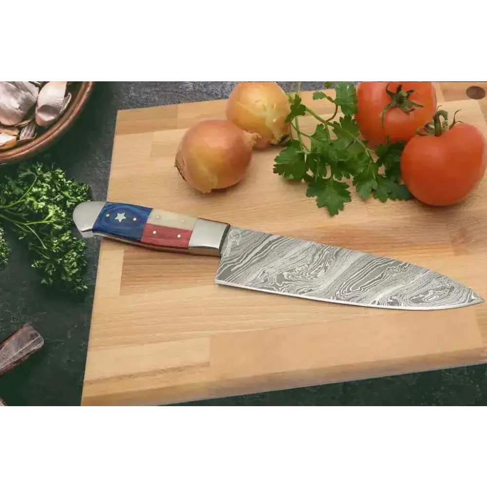 Damascus steel chef knife with American flag handle
