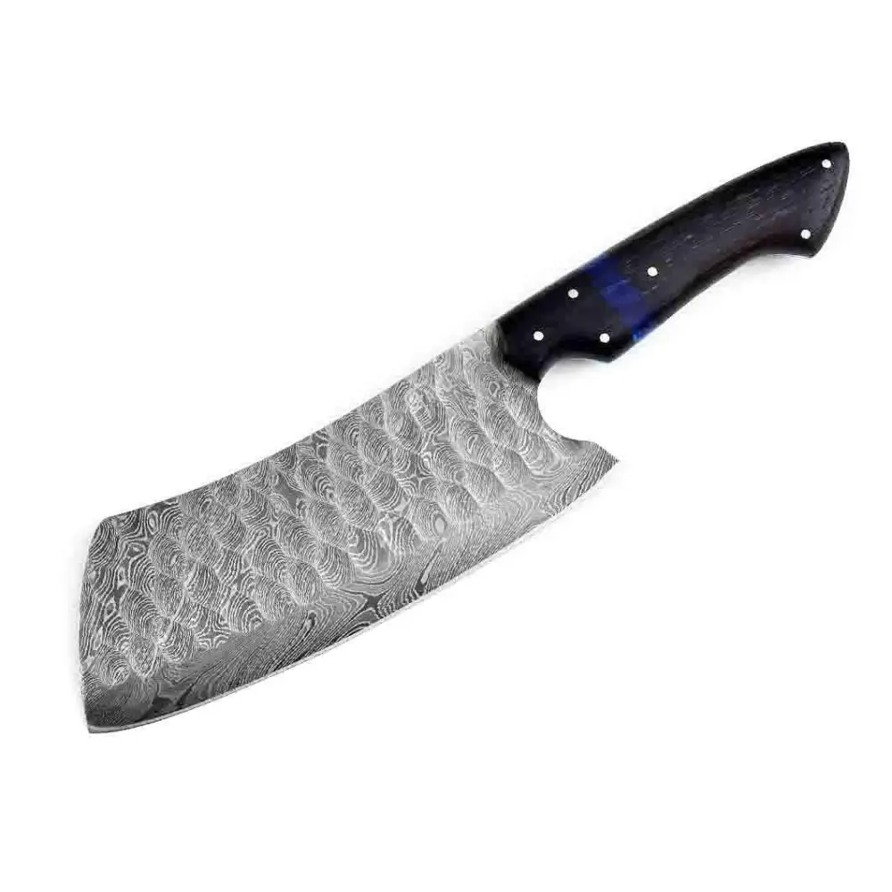 Black-handled Damascus steel chef knife from knife set