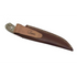 Damascus steel knife in brown leather sheath with Frogg Toggs logo