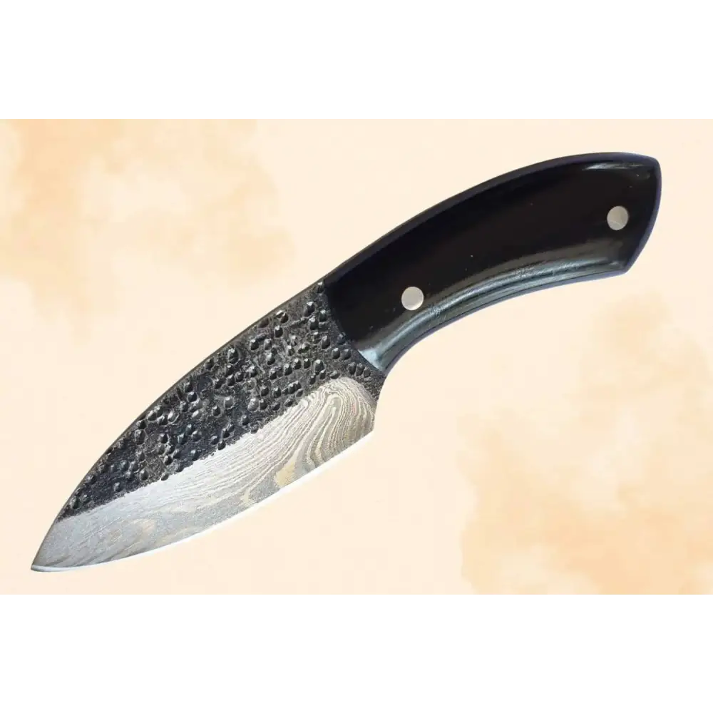 Damascus steel outdoor bubalus skinner knife with black handle and wavy blade patterns