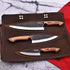 Damascus wood handle 3-pcs knife set with hammered blades
