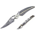 Faneema Damascus pocket knife with silver folding design and etched feather handle