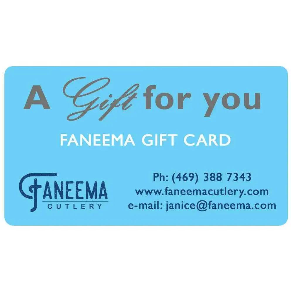 Elegant light blue Faneema gift card with cutlery design