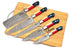 Faneema Cutlery premium kitchen knives set with patriotic red white and blue handles on wooden board