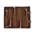 Five-piece Damascus knife set in brown leather roll with wooden handles