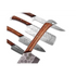 Five-piece Damascus knife set with wooden handles and hammered blades