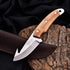 Silver blade wood handle gut hook knife with leather sheath