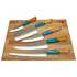 Turquoise damascus kitchen knife set with board and turquoise inlays