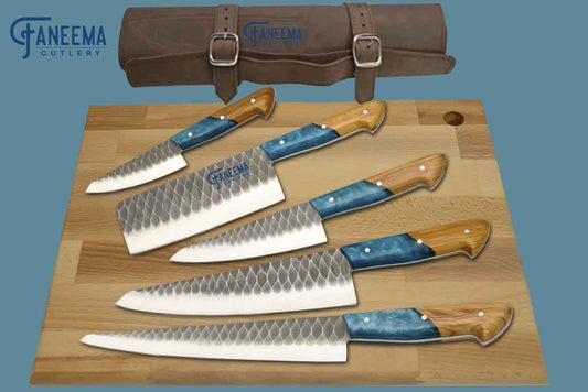 HCS | Chef Knife Set | Rust Proof Blade | Hammer Work | 5 Pcs - Faneema Cutlery